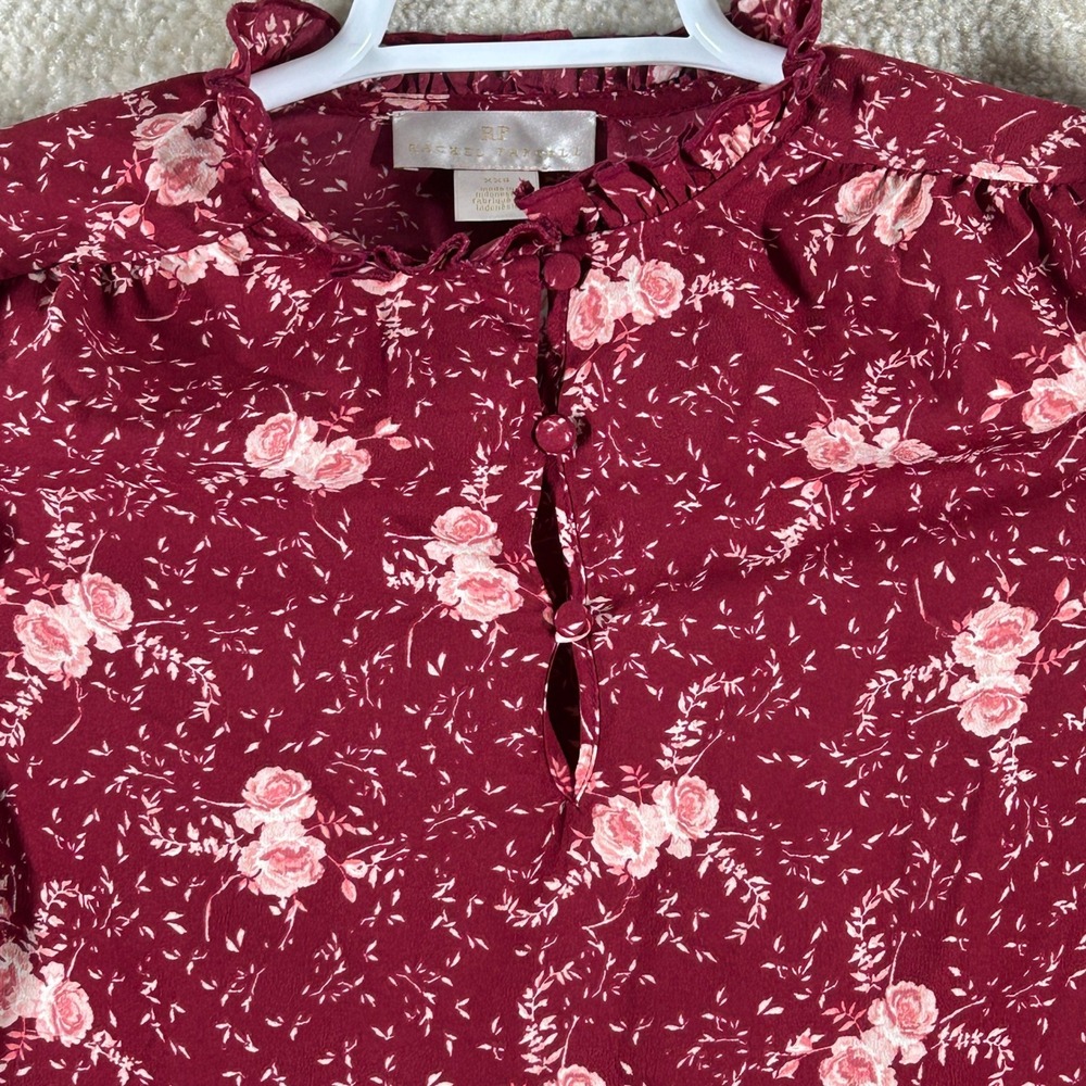 Rachel Parcell Womens Coquette Cottagecore Ruffle Floral Blouse Burgundy XXS